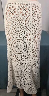 & Other Stories XS Crochet Maxi Skirt Ivory Wool Cotton Boho Open Knit